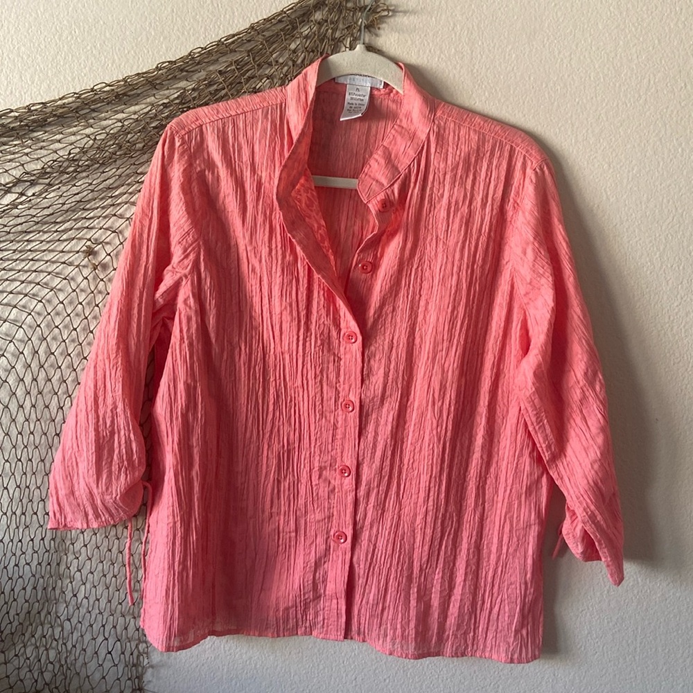 Draper & Damon’s Sheer Coral Color with Designs Button up
